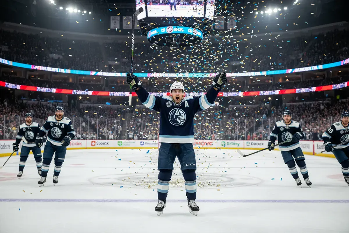 Eishockeyspieler beim Jubel nach einem Playoff-Tor – Symbolbild für NHL-Playoffs-Wetten